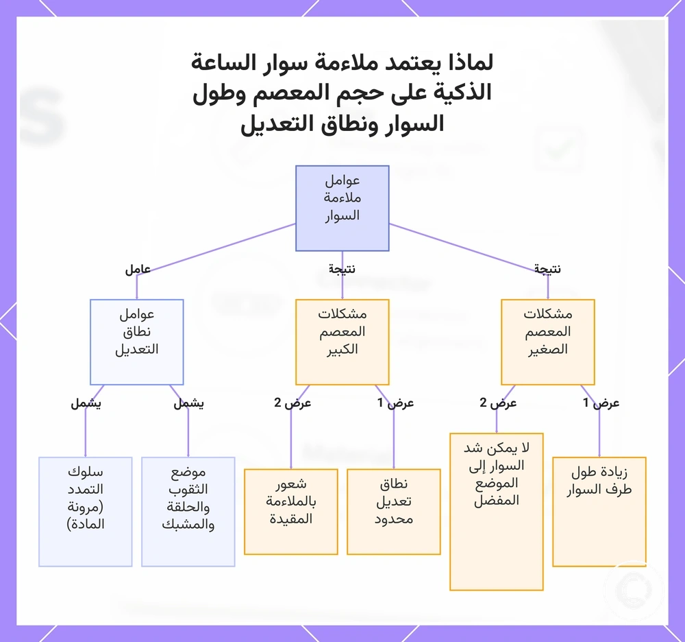 لماذا يعتمد ملاءمة سوار الساعة الذكية على حجم المعصم وطول السوار ونطاق التعديل