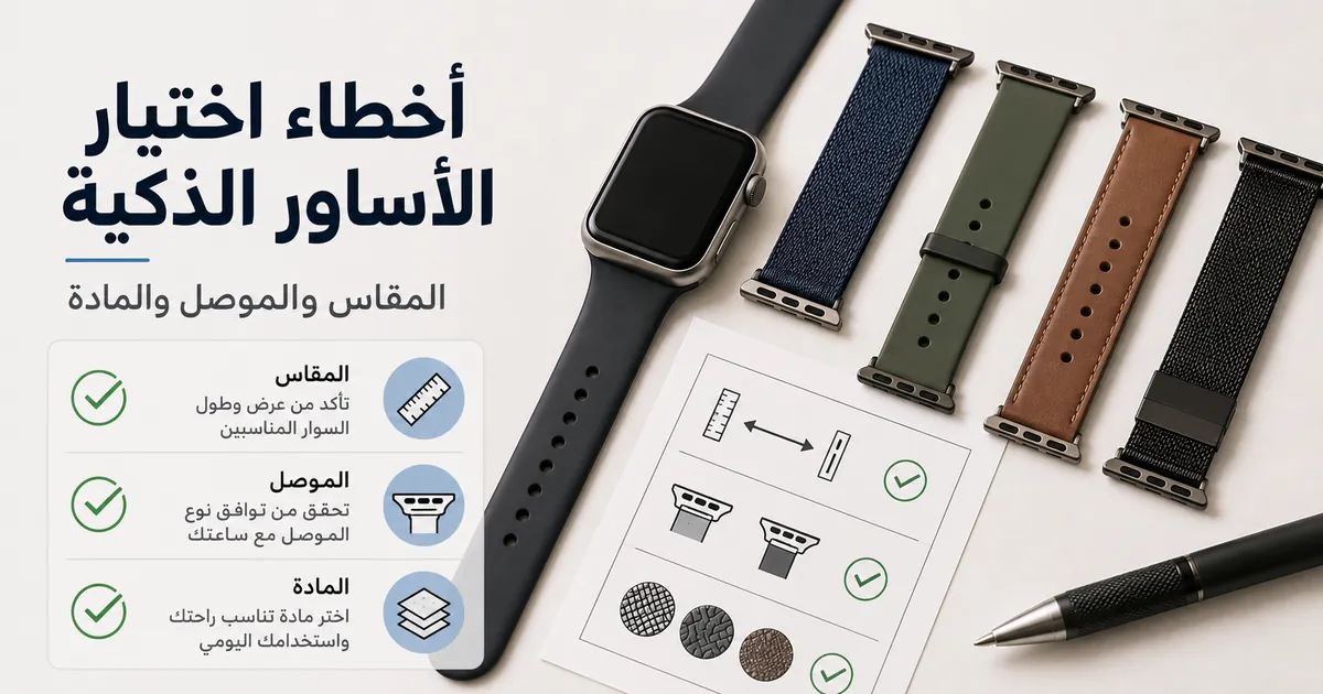 خيارات أساور الساعة الذكية مفحوصة حسب المقاس والموصل والمادة قبل الشراء