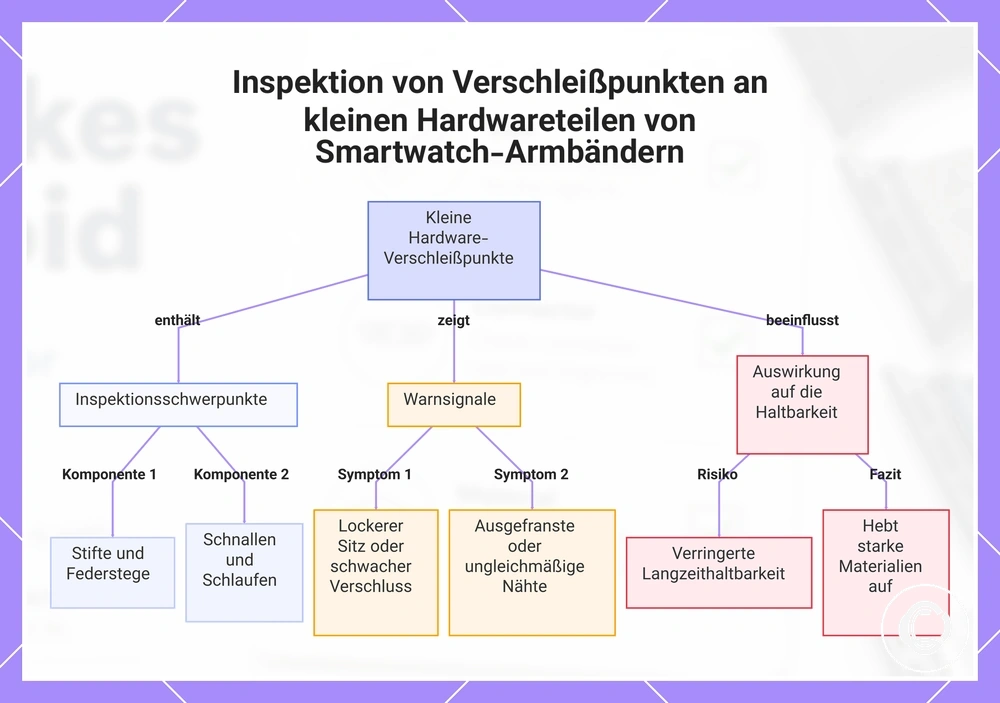 Inspektion von Verschleißpunkten an kleinen Hardwareteilen von Smartwatch-Armbändern