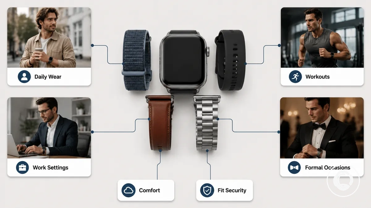 Tragekontexte zum Vergleich der Kriterien für die Smartwatch-Armbandwahl
