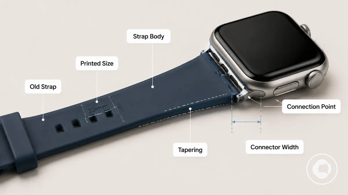Comparing an old smartwatch strap measurement with the watch connection point