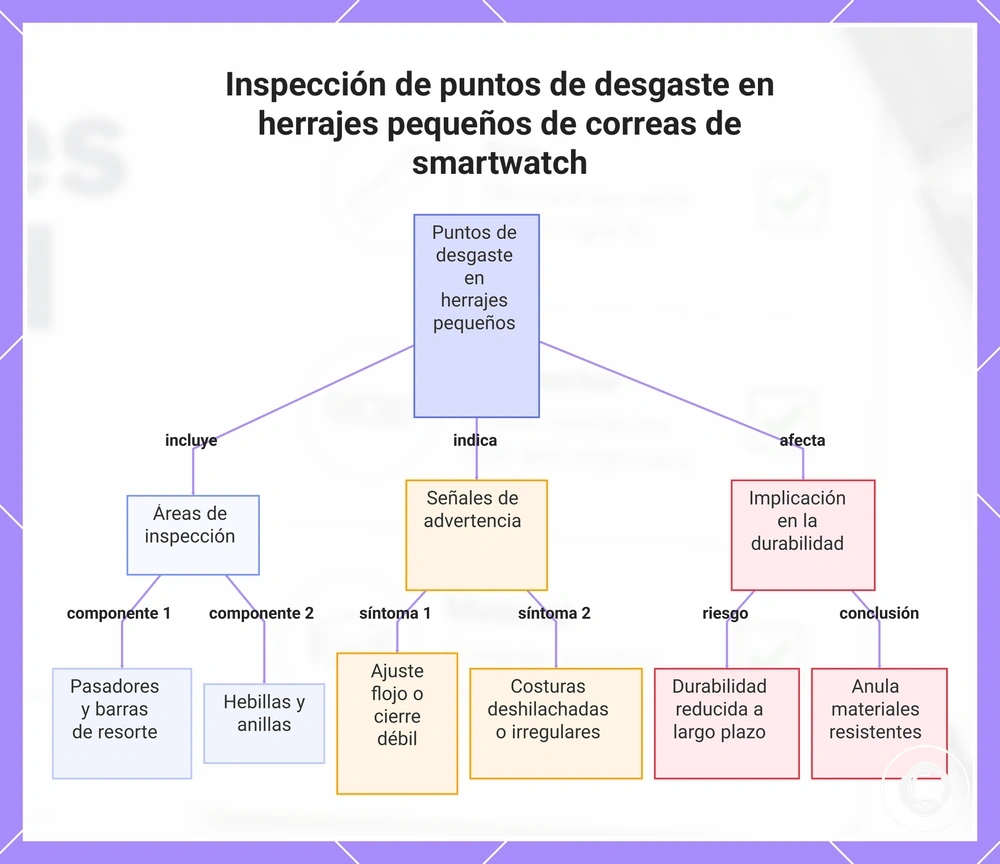 Inspección de puntos de desgaste en herrajes pequeños de correas de smartwatch