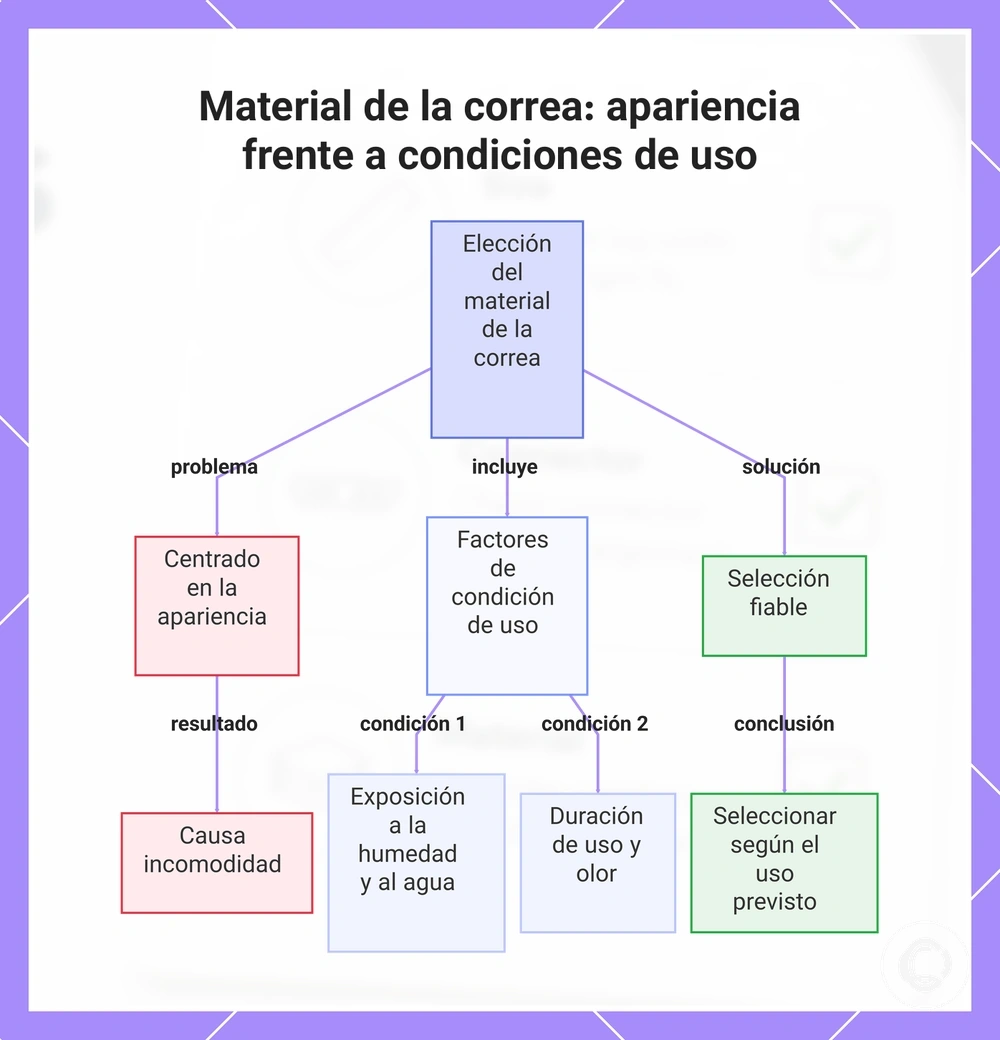 Material de la correa: apariencia frente a condiciones de uso