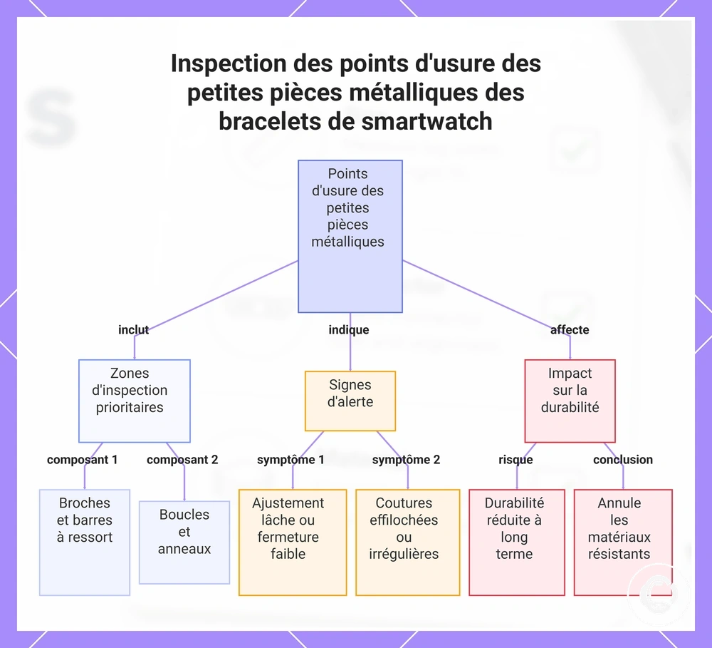 Inspection des points d'usure des petites pièces métalliques des bracelets de smartwatch