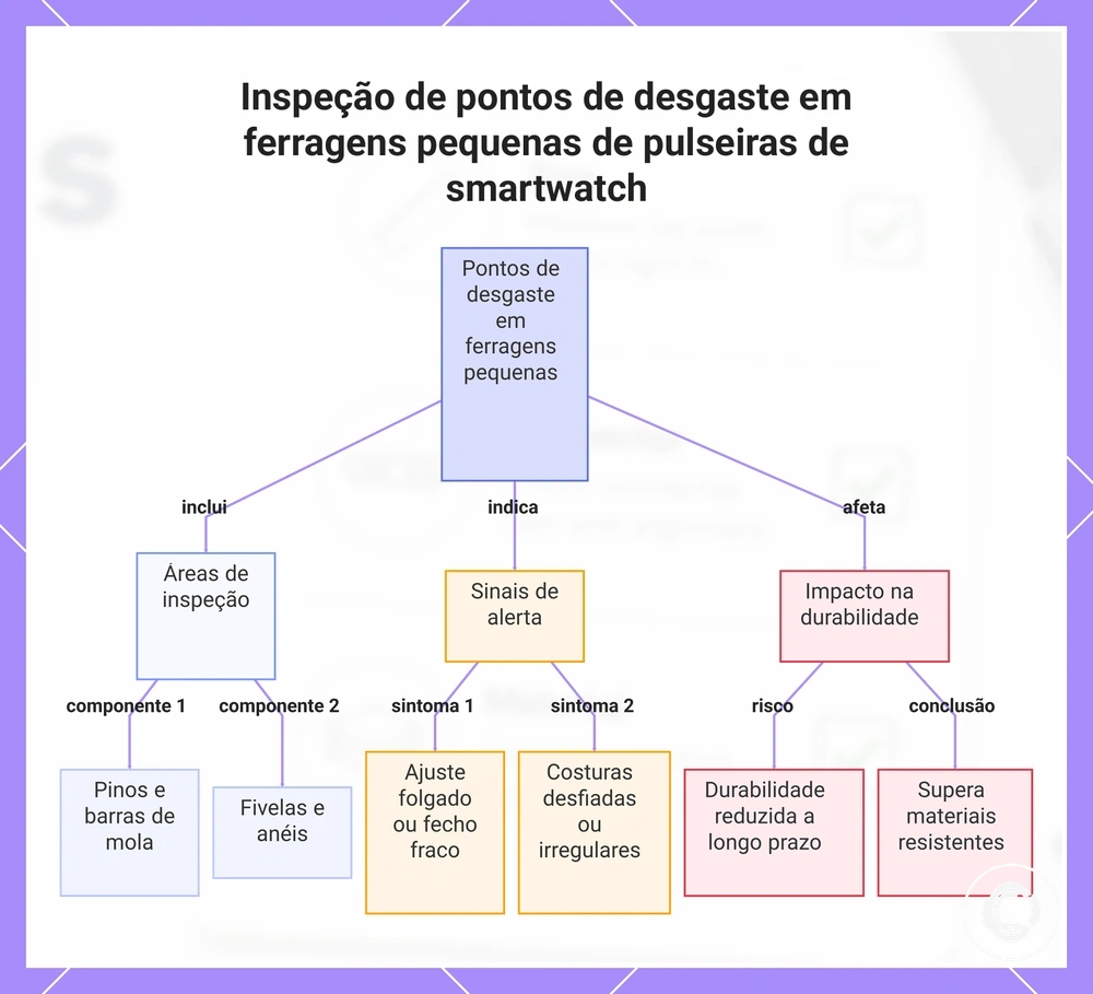 Inspeção de pontos de desgaste em ferragens pequenas de pulseiras de smartwatch