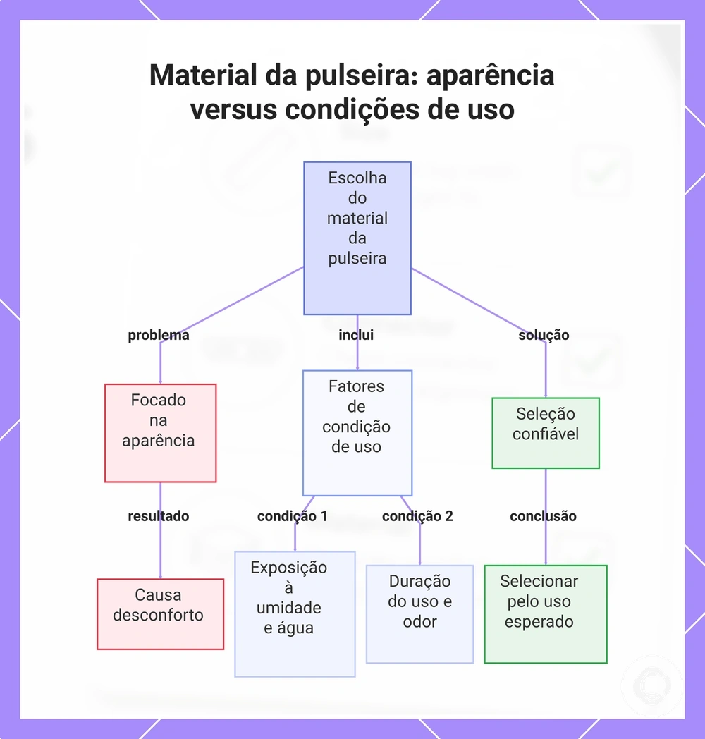 Material da pulseira: aparência versus condições de uso