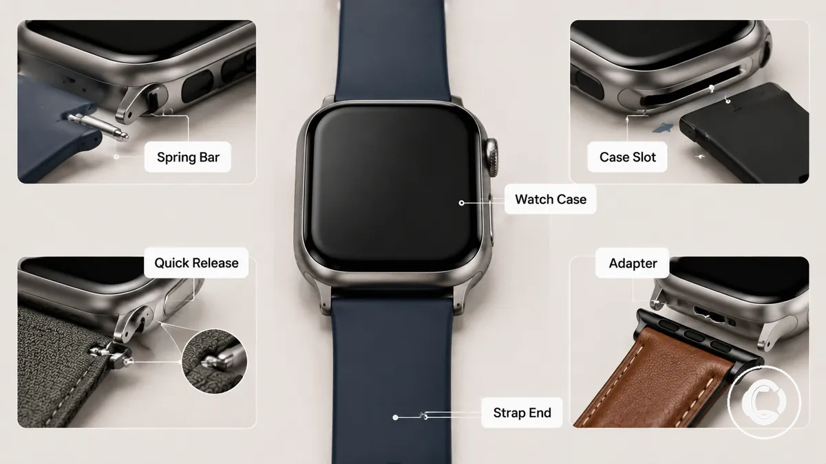 Conector de pulseira de smartwatch identificado na caixa do relógio